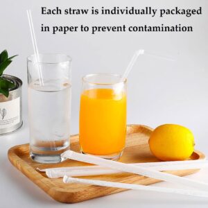 [300 Pack] Individually Wrapped Disposable Plastic Flexible Drinking Straws Clear Bendy Straws BPA Free - 8.25" x 0.23"