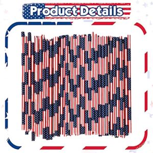 ALINK Red White Blue Patriotic Paper Straws, 100 American Flag Design Straws for Memorial Day /4th of July, Super Bowl, USA Themed Party