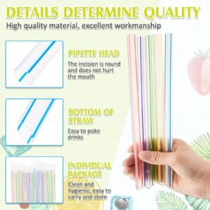 300 Pcs Jumbo Boba Straws Large Smoothie Straws Individually Wrapped Bubble Tea Striped Straws 9.06 Inches Extra Wide Plastic Milkshake Straws Disposable Drinking Straws with Pointed End for Drinks