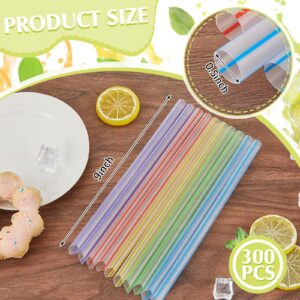 300 Pcs Jumbo Boba Straws Large Smoothie Straws Individually Wrapped Bubble Tea Striped Straws 9.06 Inches Extra Wide Plastic Milkshake Straws Disposable Drinking Straws with Pointed End for Drinks