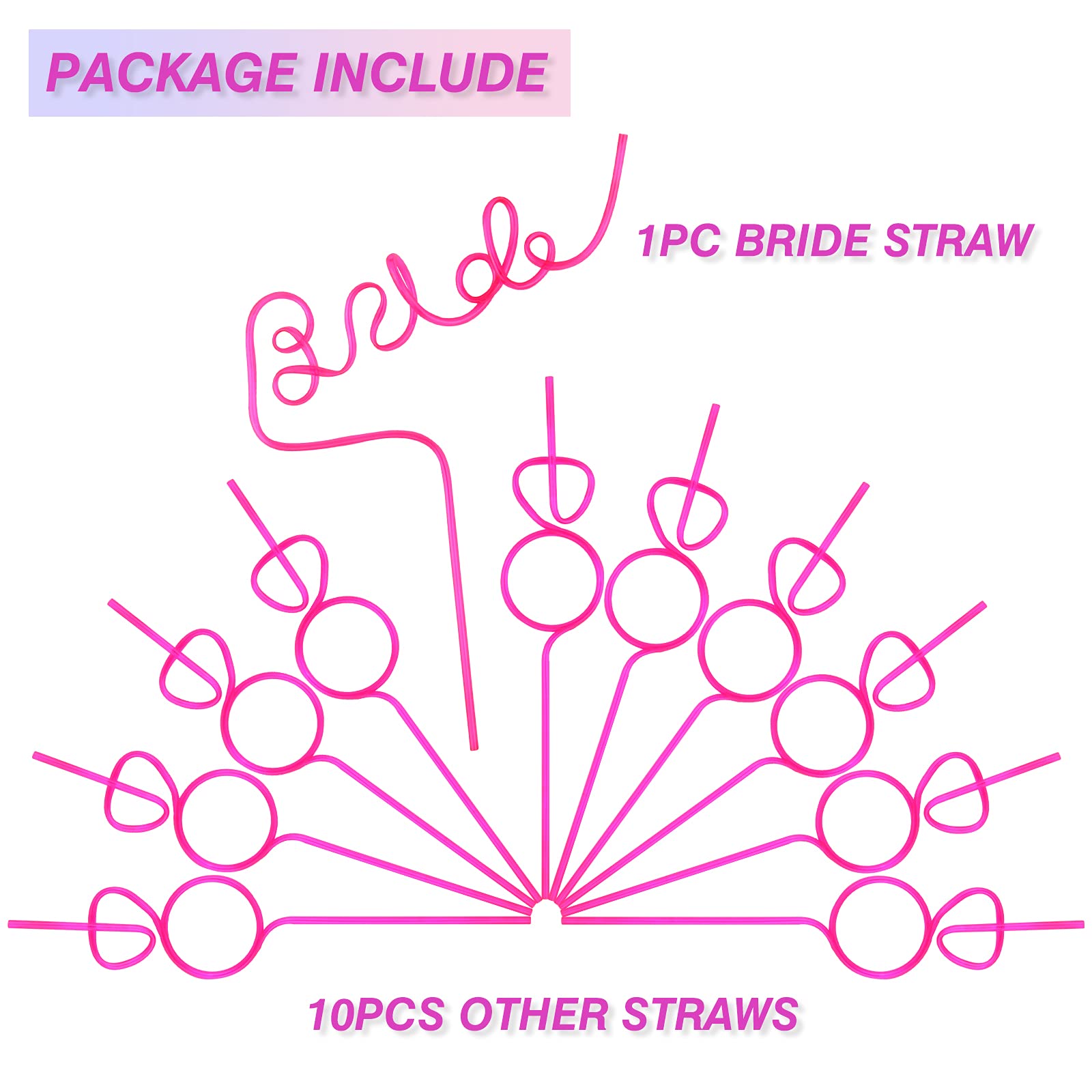 Large Bride Straw Bachelorette Party Decorations 11PCS Plastic Smoothie Straws Diamond Ring Straws Bride to Be Gift for Bridal Shower Wedding Engagement Supplies Pink