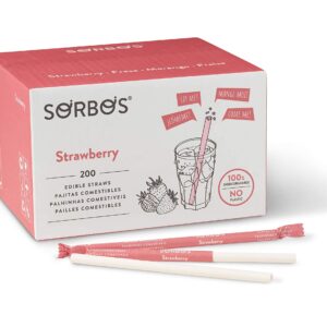 Sorbos Edible Straws, Strawberry Flavored, Sustainable, Individually Packaged, No Plastic, No Allergens, No Gluten, No PFAS, 100 Percent Biodegradable, 7.4 inches long (Pack of 200)