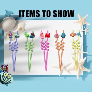 ZHIEND 12 Sea Animal Straws,Mermaid Birthday Decorations,Under Sea Party Favors,Kids Ocean Birthday Party Supplies,Underwater Party Decorating Gift,With 2-Piece Cleaning Brush Set(Sea)