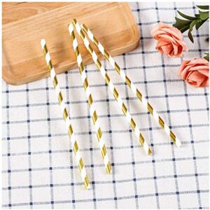 Shining Gold Striped Paper Straws, 100Percent Biodegradable Decorate Straws, Premium Cocktails Straws for Drinking, Juice, Smoothie Packed 100, 6x197mm