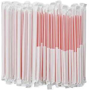 durahome striped plastic straws individually wrapped white and red 1000 pack - 8 inch drinking straw, bpa free restaurant style disposable straight straws 0.24" wide, bulk set