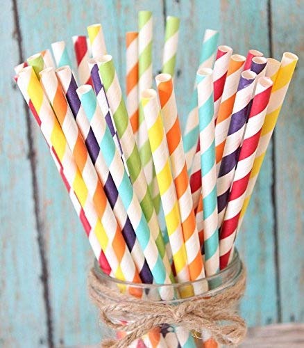 Charmed Rainbow stripe paper straw set of 150 straws with all the color of the rainbow!