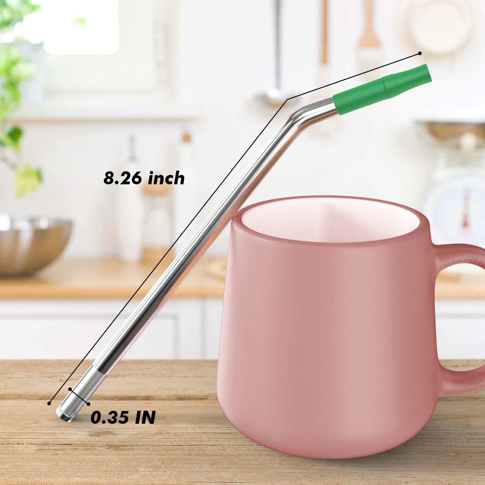 (4 Pack) Reusable Straws,Stainless Steel Metal Straws with 1 Cleaning Brush, Removable Straw Filter with Silicone Flex Tips Cover, Size 8.26 * 0.35 inches, Long Straws for Coffee, Tea, Drinks,Juice