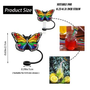 Silicone Butterfly Straw Cover Cap 10 Pcs Reusable Drinking Straw Tips Lids Cute Straw Topper Dust-Proof Straw Plugs for 1/4inch(6-8mm) Straw Tips For Outdoor Home Kitchen Party Decor (Butterfly)