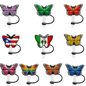 Silicone Butterfly Straw Cover Cap 10 Pcs Reusable Drinking Straw Tips Lids Cute Straw Topper Dust-Proof Straw Plugs for 1/4inch(6-8mm) Straw Tips For Outdoor Home Kitchen Party Decor (Butterfly)