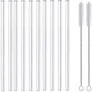 10 pack glass straws, reusable glass drinking straws, with 10 straight smoothie straws and 2 cleaning brush, reusable straws for coffee, tea, wine, juice, smoothies, frozen drinks (8x200mm)
