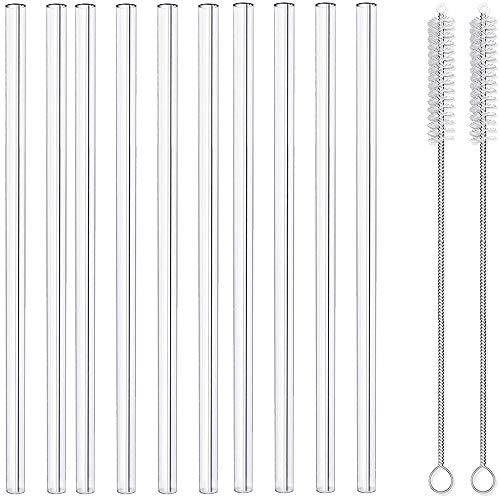 10 Pack Glass Straws, Reusable Glass Drinking Straws, With 10 Straight Smoothie Straws and 2 Cleaning Brush, Reusable Straws For Coffee, Tea, Wine, Juice, Smoothies, Frozen Drinks (8x200mm)