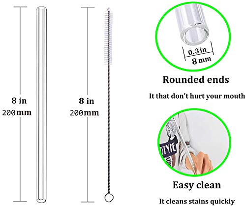 10 Pack Glass Straws, Reusable Glass Drinking Straws, With 10 Straight Smoothie Straws and 2 Cleaning Brush, Reusable Straws For Coffee, Tea, Wine, Juice, Smoothies, Frozen Drinks (8x200mm)