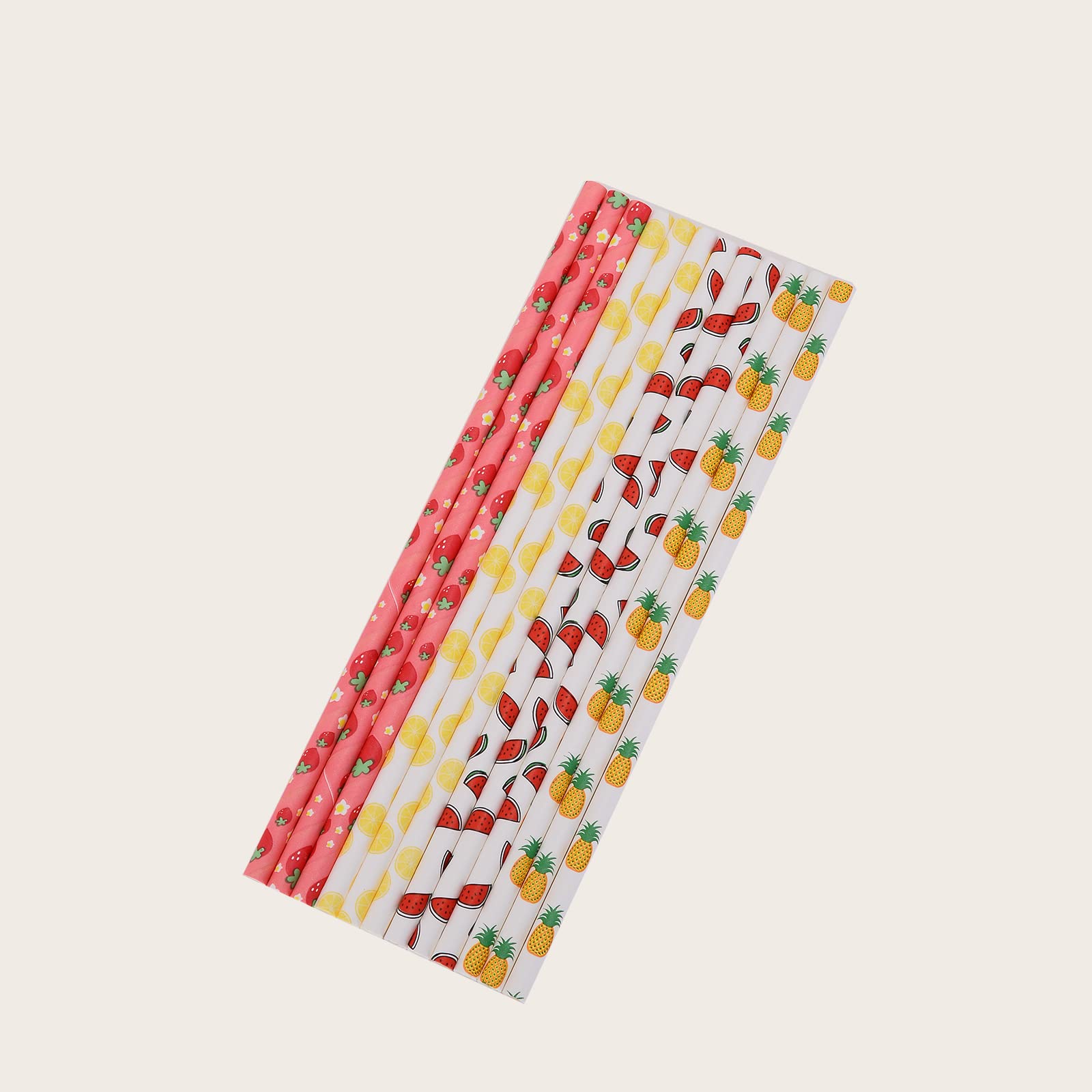 YAOSHENG Fruits Paper Straws, Pack 100 for Party Supplies,Birthday,Wedding,Bridal/Baby Shower,Juice, shakes,Smoothies