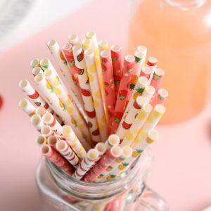 YAOSHENG Fruits Paper Straws, Pack 100 for Party Supplies,Birthday,Wedding,Bridal/Baby Shower,Juice, shakes,Smoothies