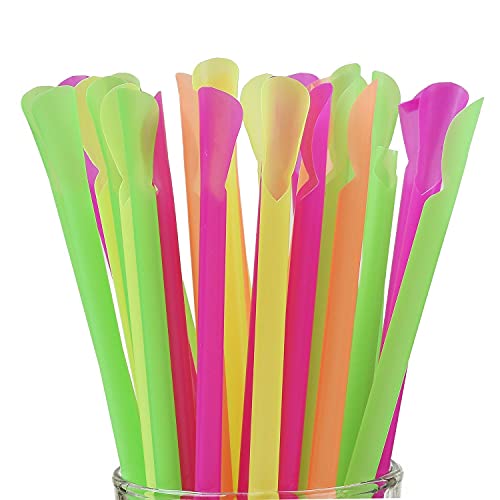 Concession Essentials 8'' Unwrapped Snow Cone Spoon Straw Assorted Bright Colors. Pack of 400ct.