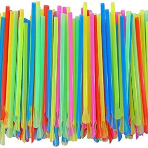 Concession Essentials 8'' Unwrapped Snow Cone Spoon Straw Assorted Bright Colors. Pack of 400ct.