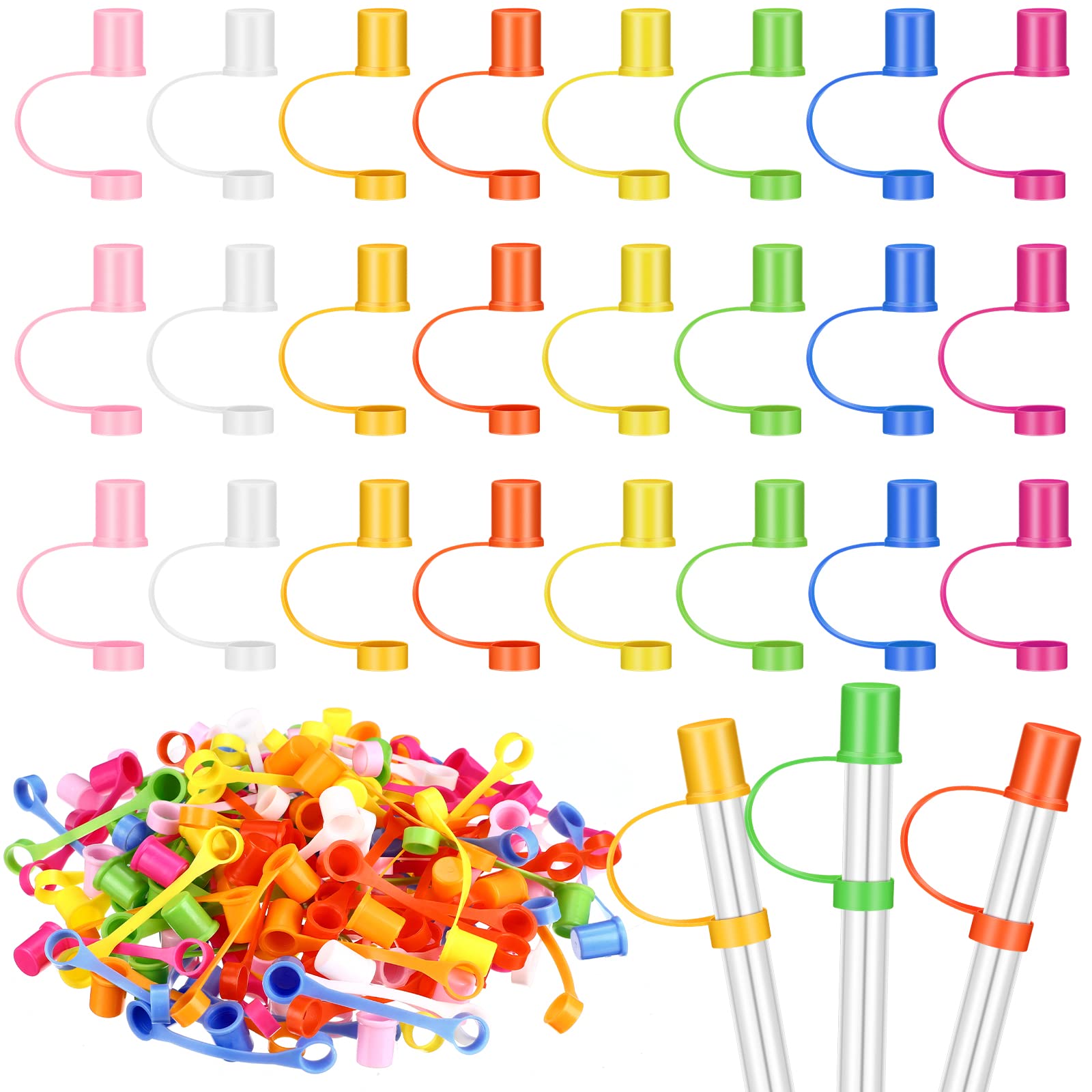 Didaey 120 Pcs Straw Tips Cover Reusable Drinking Straw Caps Colorful Drinking Straw Plugs Plastic Drinking Straw Lids Straw Plug Drinking Dust Cap for 9.5 mm Straws in 8 Colors