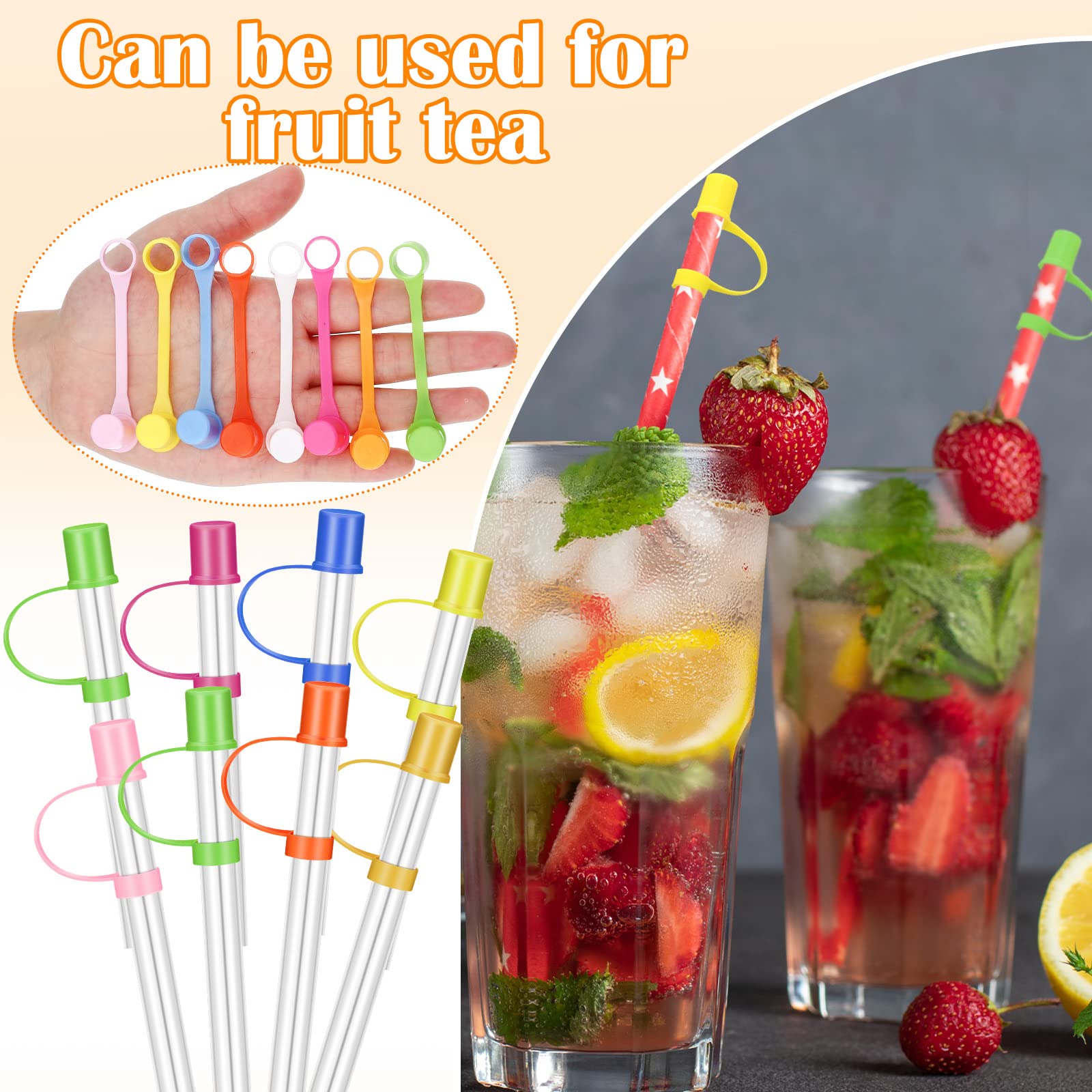 Didaey 120 Pcs Straw Tips Cover Reusable Drinking Straw Caps Colorful Drinking Straw Plugs Plastic Drinking Straw Lids Straw Plug Drinking Dust Cap for 9.5 mm Straws in 8 Colors