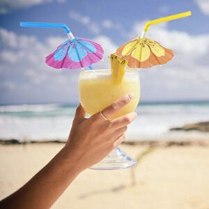 Multicolored Tropical Luau Parasol Hibiscus Print Umbrella Disposable Bendable Drinking Straws for Island Themed Party, Kitchen Supplies, Bars, Restaurants (48 Pack)