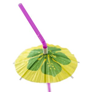 Multicolored Tropical Luau Parasol Hibiscus Print Umbrella Disposable Bendable Drinking Straws for Island Themed Party, Kitchen Supplies, Bars, Restaurants (48 Pack)