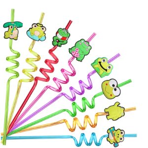 24 frog party favors drinking straws with 2 pcs straws cleaning brush for funky frogs party supplies