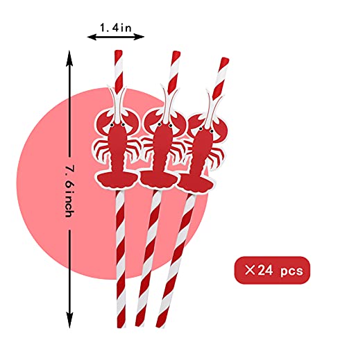 Lobster Paper Straws Decor-24 Pack of Crawfish Birthday Party or Christmas Paper Straws Supplies-Red and White Disposable Striped Paper Decorative Drinking Straws for Seafood Party Decorations