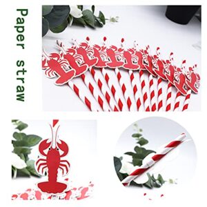 Lobster Paper Straws Decor-24 Pack of Crawfish Birthday Party or Christmas Paper Straws Supplies-Red and White Disposable Striped Paper Decorative Drinking Straws for Seafood Party Decorations