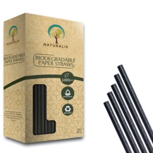 naturalik 1000-pack biodegradable black paper straws extra durable dye-free- eco-friendly sturdy black paper straws bulk- drinking straws for smoothies, restaurants and party decorations