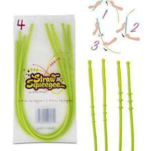 Straw Squeegee Cleaning Tool 4 Pack - (2 Small, 2 Wide) - BPA Dishwasher Safe Straw Silicone Squeegee Brush Designed to Clean Reusable Softy Straws