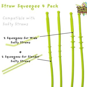 Straw Squeegee Cleaning Tool 4 Pack - (2 Small, 2 Wide) - BPA Dishwasher Safe Straw Silicone Squeegee Brush Designed to Clean Reusable Softy Straws