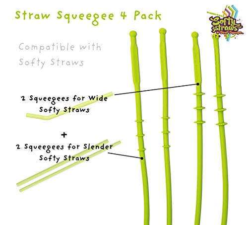 Straw Squeegee Cleaning Tool 4 Pack - (2 Small, 2 Wide) - BPA Dishwasher Safe Straw Silicone Squeegee Brush Designed to Clean Reusable Softy Straws