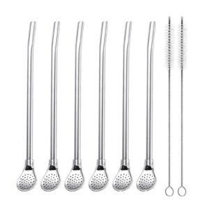 evago reusable stainless steel drinking straws with filter spoon 6 pieces yerba mate tea bombilla drinking straws with 2 pieces cleaning brushes set, 7.1inch long