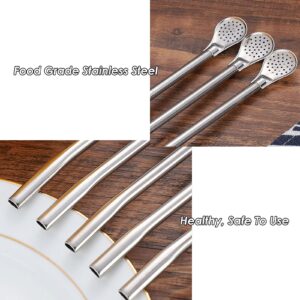 EvaGO Reusable Stainless Steel Drinking Straws with Filter Spoon 6 Pieces Yerba Mate Tea Bombilla Drinking Straws with 2 Pieces Cleaning Brushes Set, 7.1inch Long