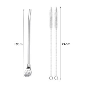 EvaGO Reusable Stainless Steel Drinking Straws with Filter Spoon 6 Pieces Yerba Mate Tea Bombilla Drinking Straws with 2 Pieces Cleaning Brushes Set, 7.1inch Long