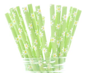 green daisy flowers straws (25 pack) - summer daisies flower party supplies, green floral wedding straws, garden party straws