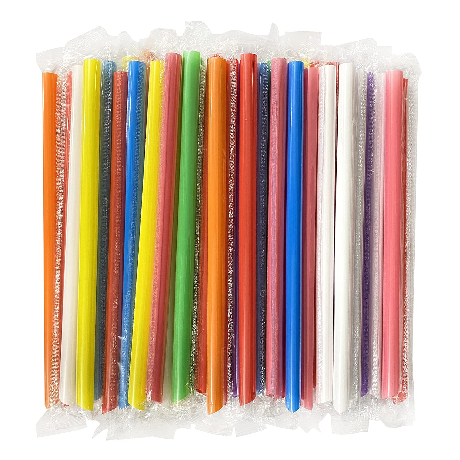 200 Pack Milkshake Plastic Straws, Multi Colors Jumbo Smoothie Straws, Lndividual package, for Bubble Tea and Milkshake.