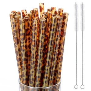 leopard print plastic straws drinking printed animal straws safari themed plastic straws and cleaning brush for drinking birthday animal birthday party favors supplies (classic style, 27)