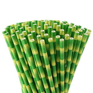 alink bamboo print paper straws, biodegradable disposable party drinking straws for juices, shakes and smoothies, pack of 100