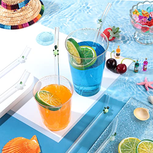 6 Pcs Glass Straw with Design Shatter Resistant Straws Reusable Clear Bent Cute Straws 8 mm x 7.9 Inch with 2 Pcs Cleaning Brush for Drinking Smoothie Cocktail Shakes Beverages (Turtle)