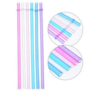 25 Pieces Reusable Glitter Clear Plastic Straws Rainbow Colored Drinking Straws 9 Inches Long Hard Tumbler Replacement Straws with Cleaning Brush Straws Cleaner