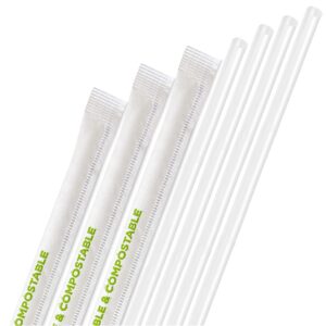 fit meal prep 400 pack biodegradable straws 7.75", individually wrapped compostable straw, disposable clear pla straw, 100% plant based straws for drinks, iced coffee, milkshake, smoothie, juice