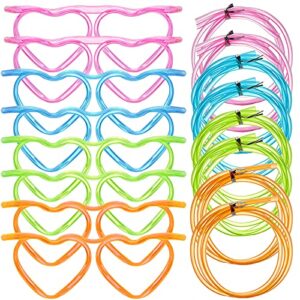 8pcs silly straw glasses, reusable fun loop drinking straw eye glasses, novelty eyeglasses straw for party annual meeting parties birthday (4 colors heart)