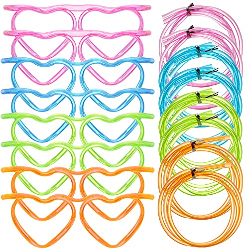 8PCS Silly Straw Glasses, Reusable Fun Loop Drinking Straw Eye Glasses, Novelty Eyeglasses Straw for Party Annual Meeting Parties Birthday (4 Colors Heart)