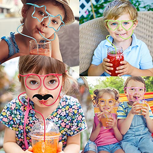 8PCS Silly Straw Glasses, Reusable Fun Loop Drinking Straw Eye Glasses, Novelty Eyeglasses Straw for Party Annual Meeting Parties Birthday (4 Colors Heart)