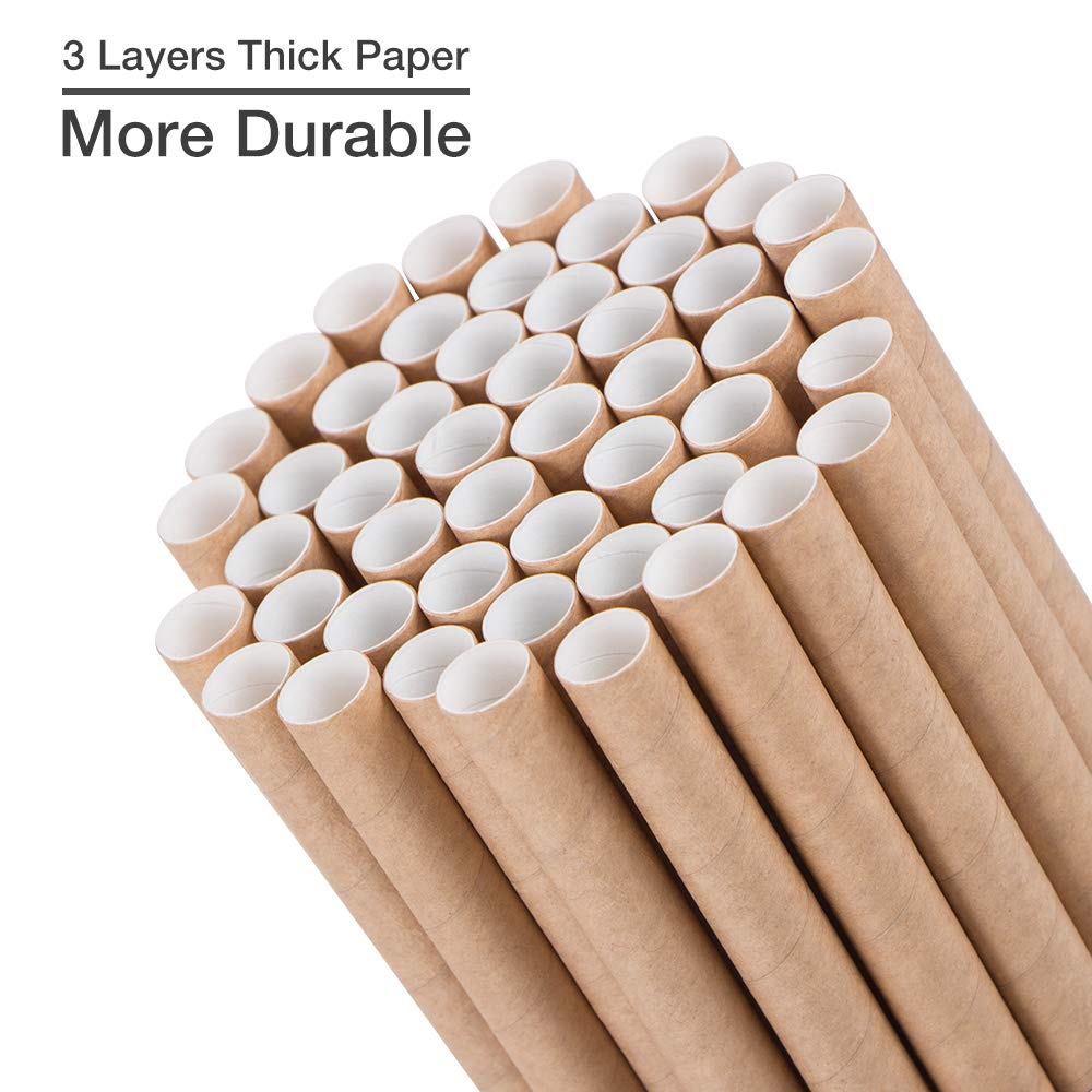 Webake Smoothie Straws 0.4 Inch Wide Paper Straws, Bulk 100 Pack Brown Kraft Jumbo Drinking Straws, Great for Smoothies, Bubble Tea, Shake