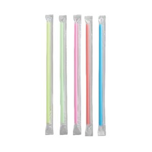 250 plastic drinking individually wrapped straws disposable assorted neon colored- 7 3/4 inches long - standard size (assorted neon color, 250) (wrapped)