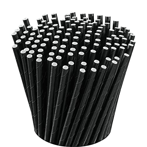 [300 Pack] 7 Inch 100% Biodegradable Paper Sip Stirrers/Straws - Black - For Cocktail & Coffee…