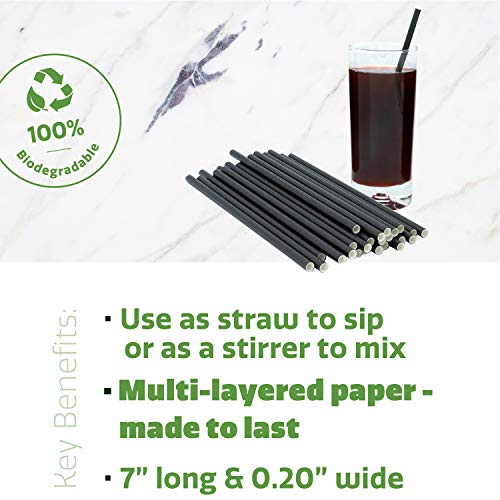 [300 Pack] 7 Inch 100% Biodegradable Paper Sip Stirrers/Straws - Black - For Cocktail & Coffee…