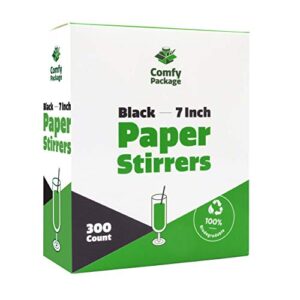 [300 Pack] 7 Inch 100% Biodegradable Paper Sip Stirrers/Straws - Black - For Cocktail & Coffee…