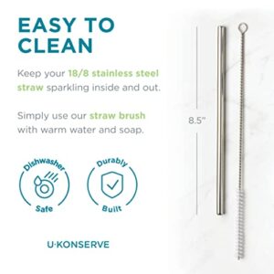 U-Konserve Stainless Steel Straws 8.5" (Set of 2) - Metal Straws - Reusable Drinking Straws - Dishwasher Safe - Eco Friendly, Plastic Free and BPA Free